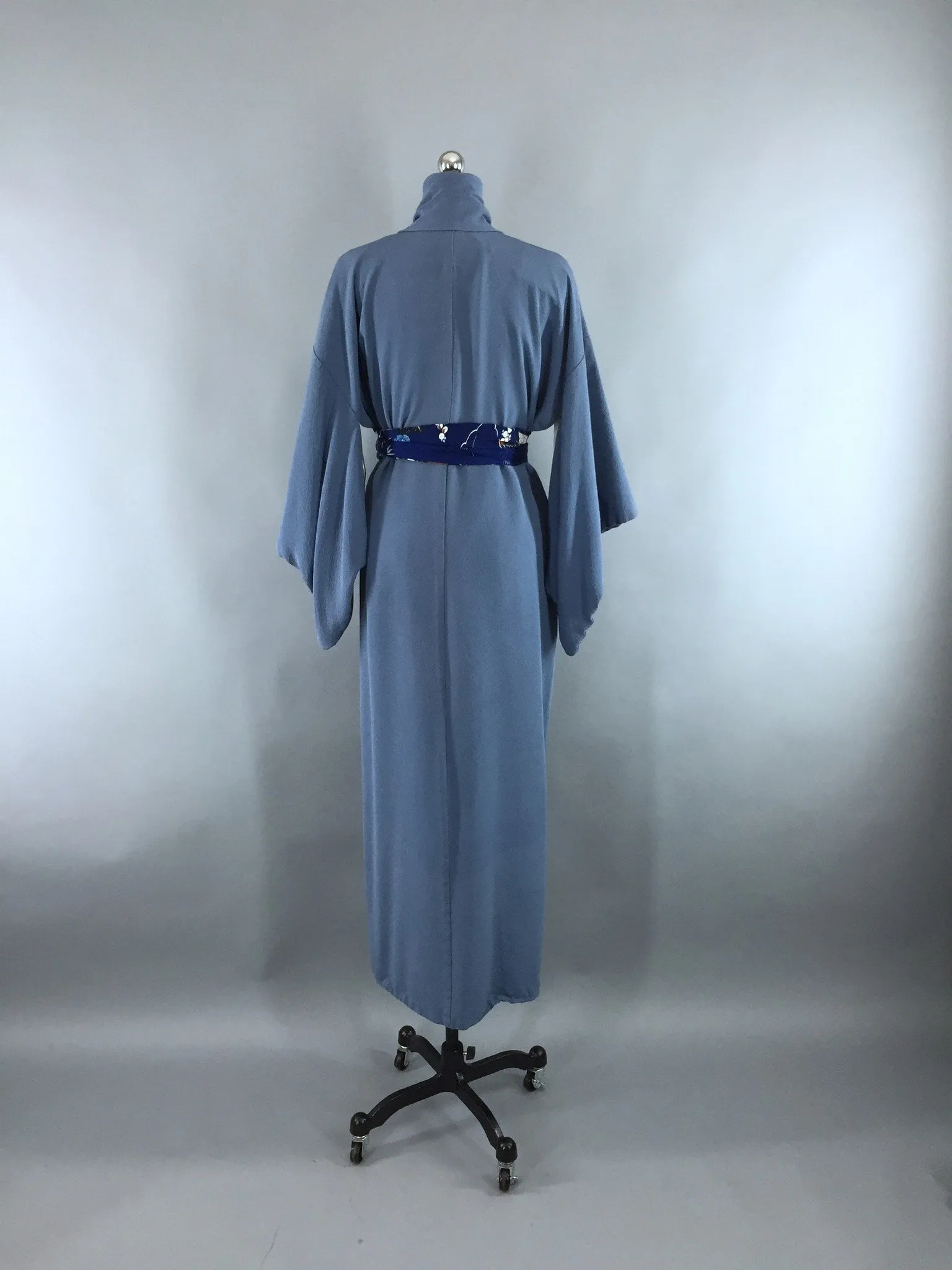 1950s Vintage Silk Kimono Robe / Blue Silk Crepe