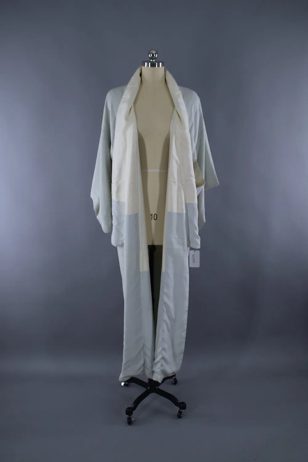 1950s Vintage Silk Kimono Robe / Pale Ice Blue Moire