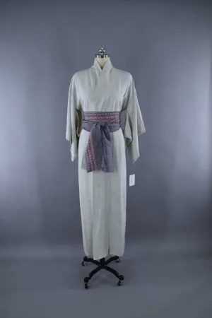 1950s Vintage Silk Kimono Robe / Pale Ice Blue Moire