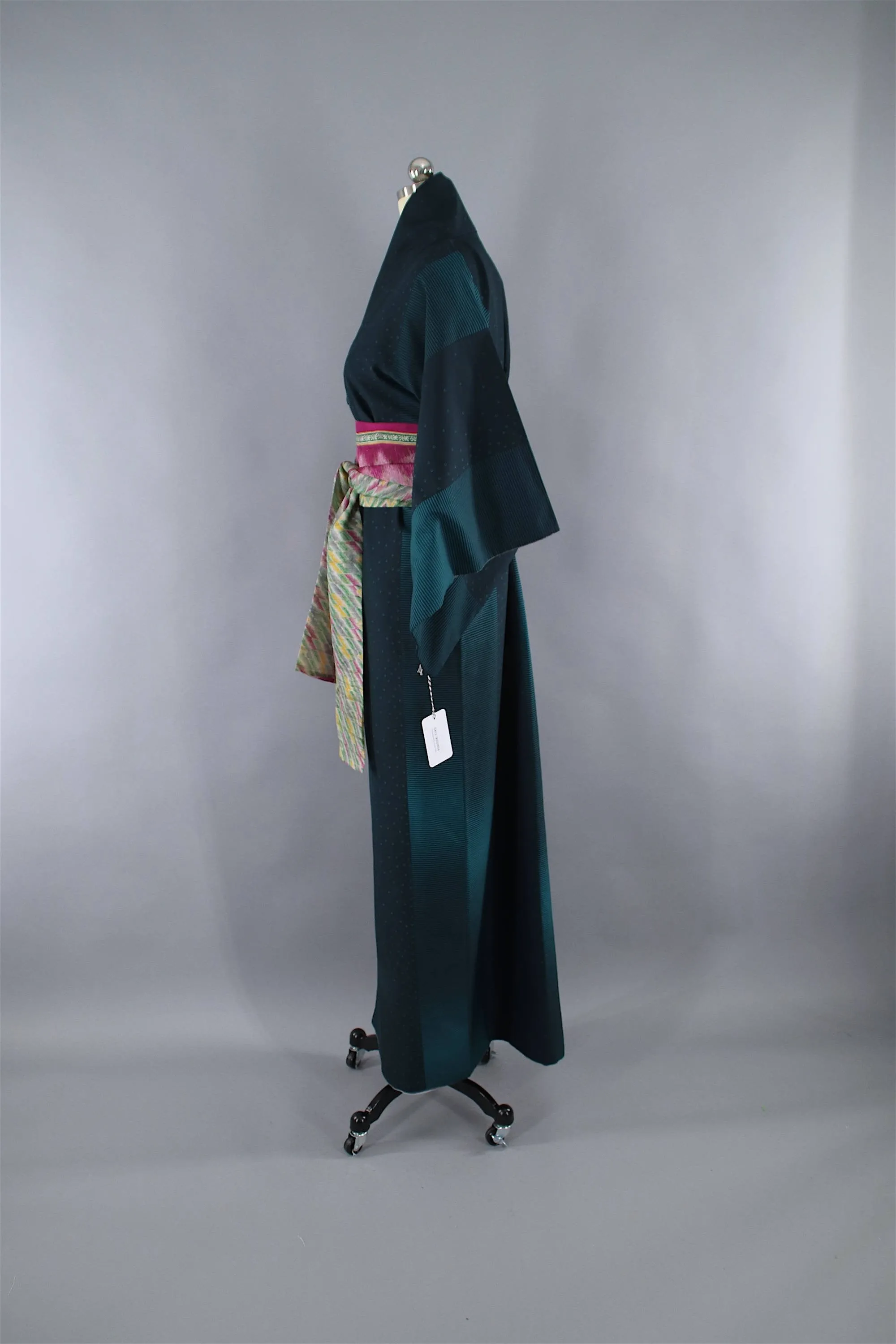 1980s Vintage Kimono Robe / Emerald Green