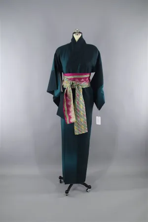 1980s Vintage Kimono Robe / Emerald Green