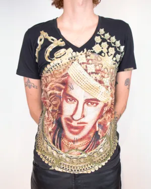 2000s Galliano T-shirt with Gold Glitter Print