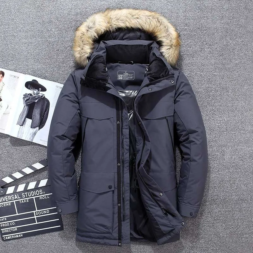 2020 NEW -40 Degrees Top Quality White Duck Down Jacket Men Thick Winter Big Fur Collar Warm Parka Waterproof Windproof