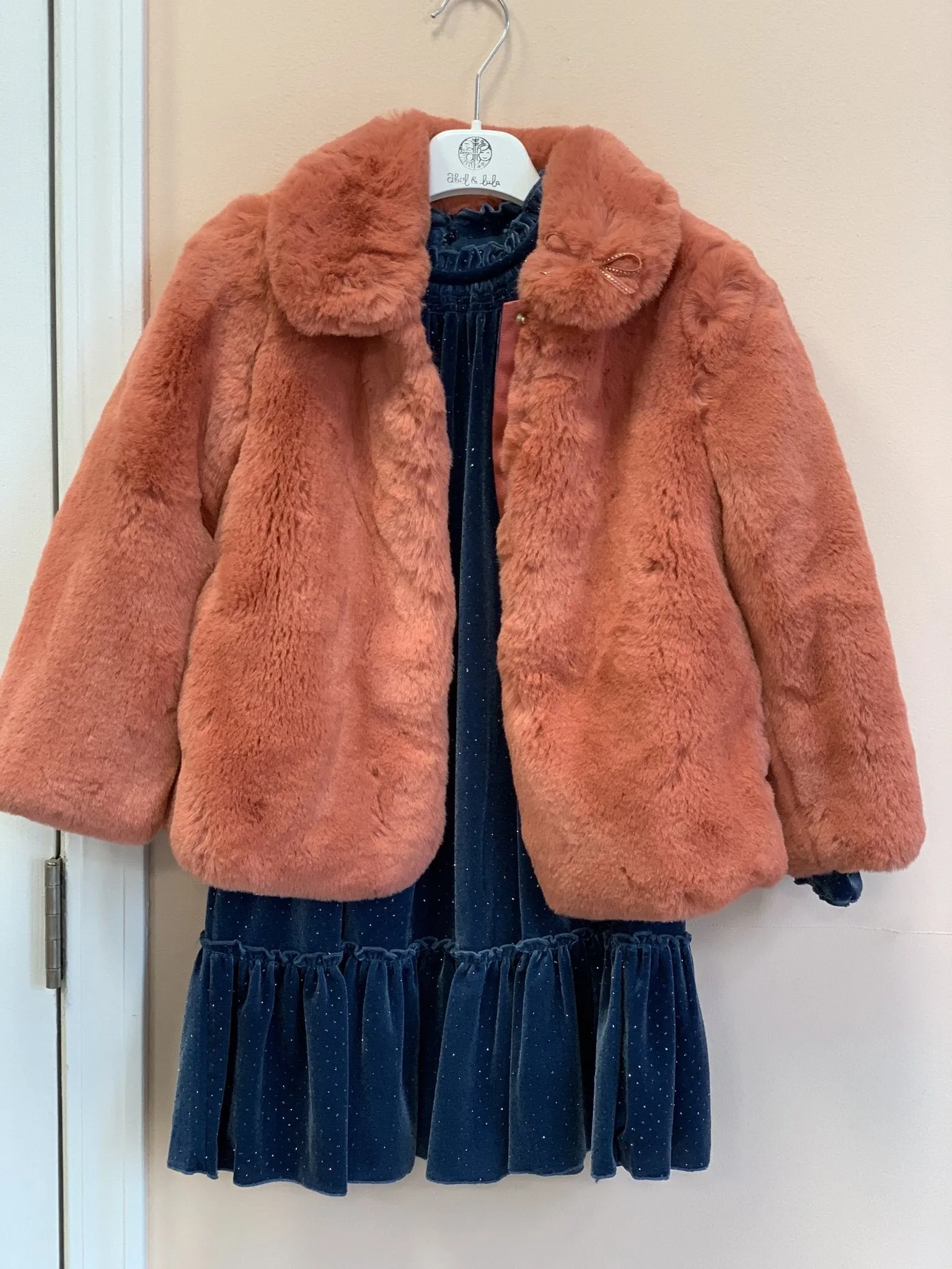 Abel & Lula Girls Coral Faux Fur Coat