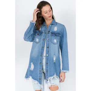 American Bazi Distressed Frayed Hem Denim Jacket