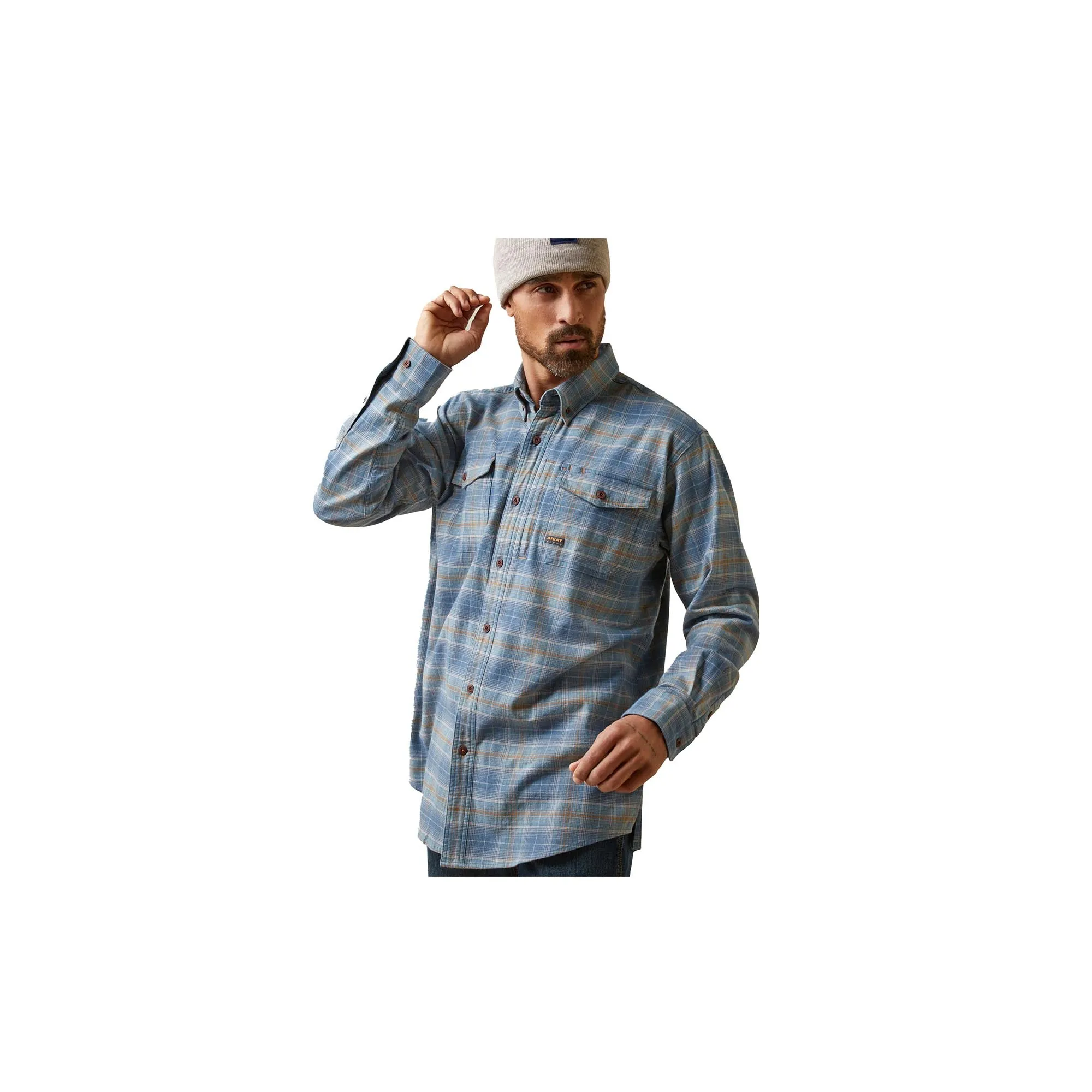 Ariat Rebar Flannel Durastrech Work Shirt Long Sleeve Indian Teal Plaid