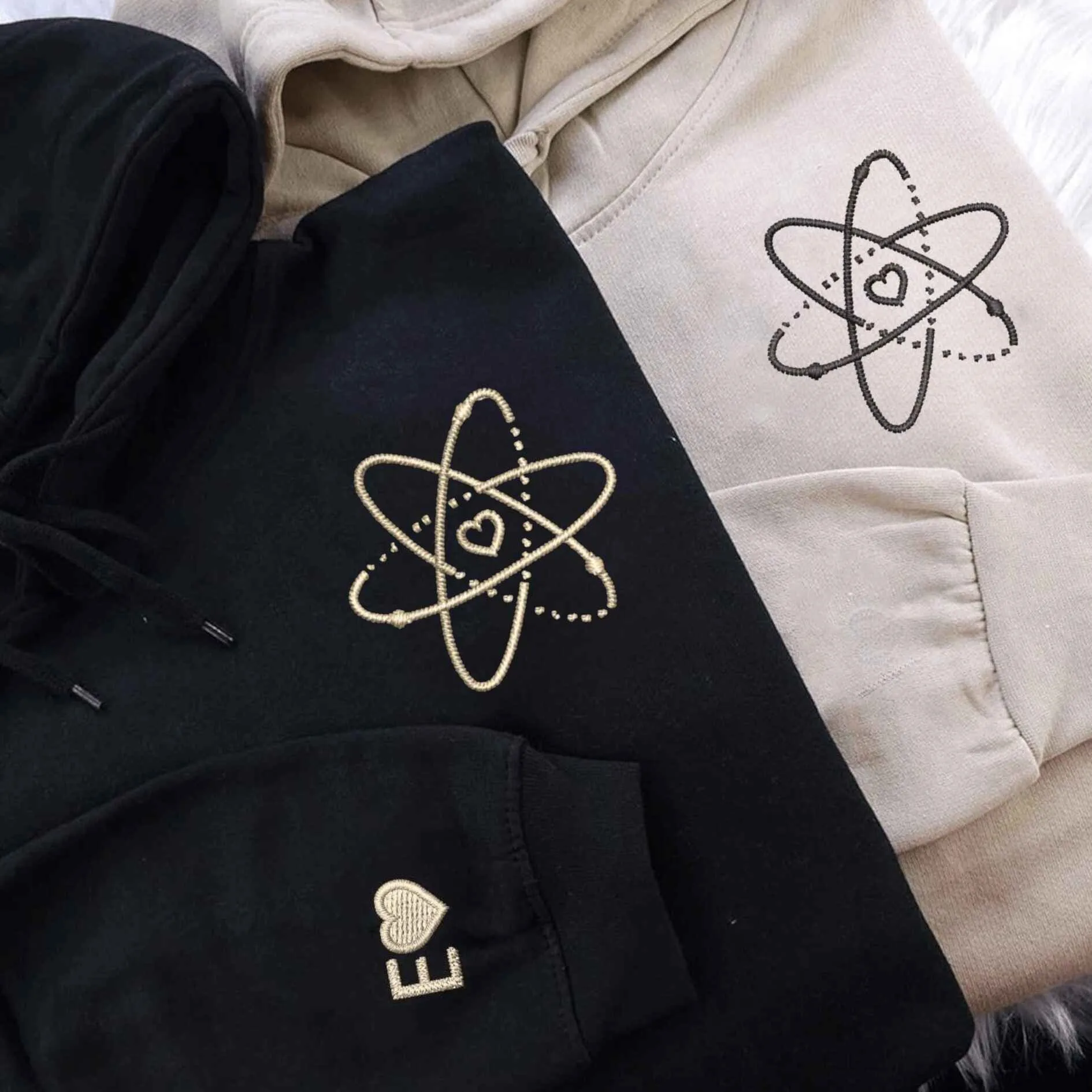 Atomic Love Couple Matching Hoodies - Custom Embroidered Sweatshirts For Couples