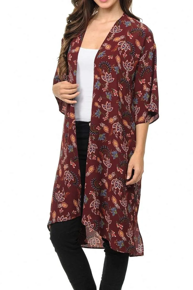 Auliné Collection Womens USA Made Casual Cover Up Cape Gown Robe Cardigan Kimono, Liberty Floral