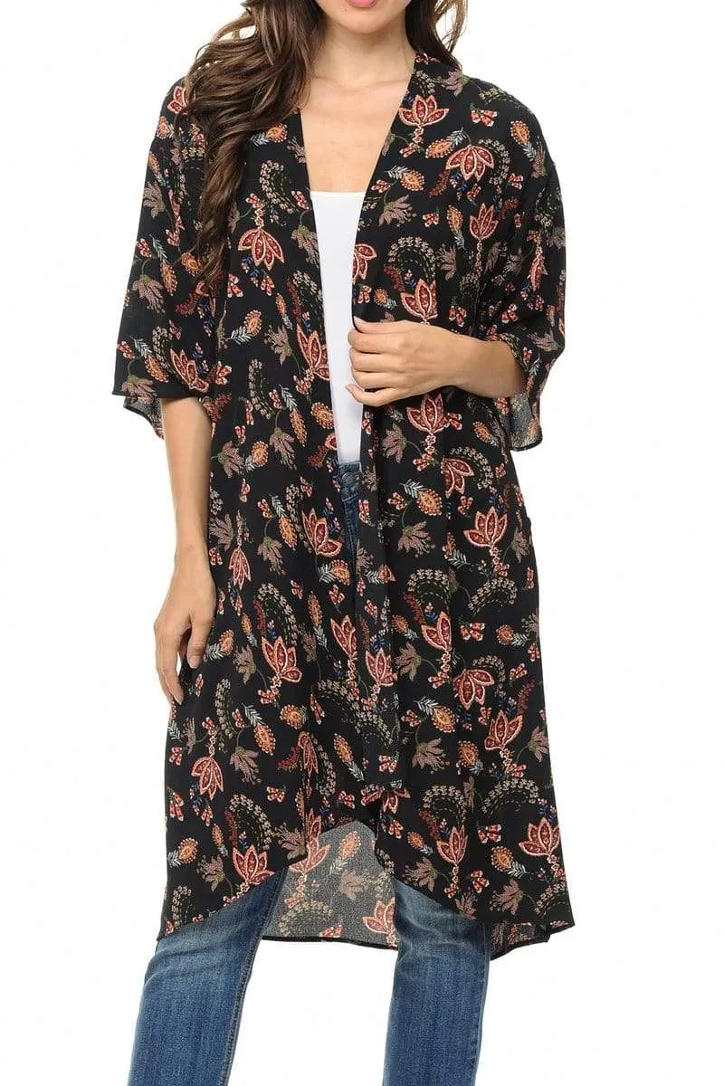 Auliné Collection Womens USA Made Casual Cover Up Cape Gown Robe Cardigan Kimono, Liberty Floral