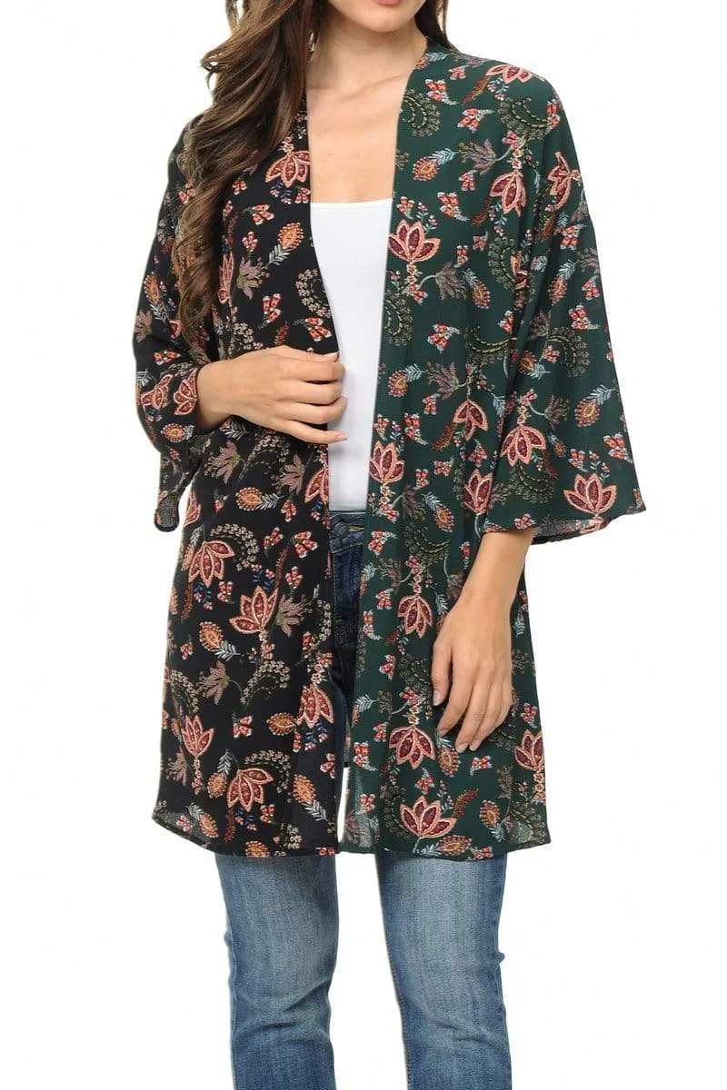 Auliné Collection Womens USA Made Casual Cover Up Cape Gown Robe Cardigan Kimono, Two Toned