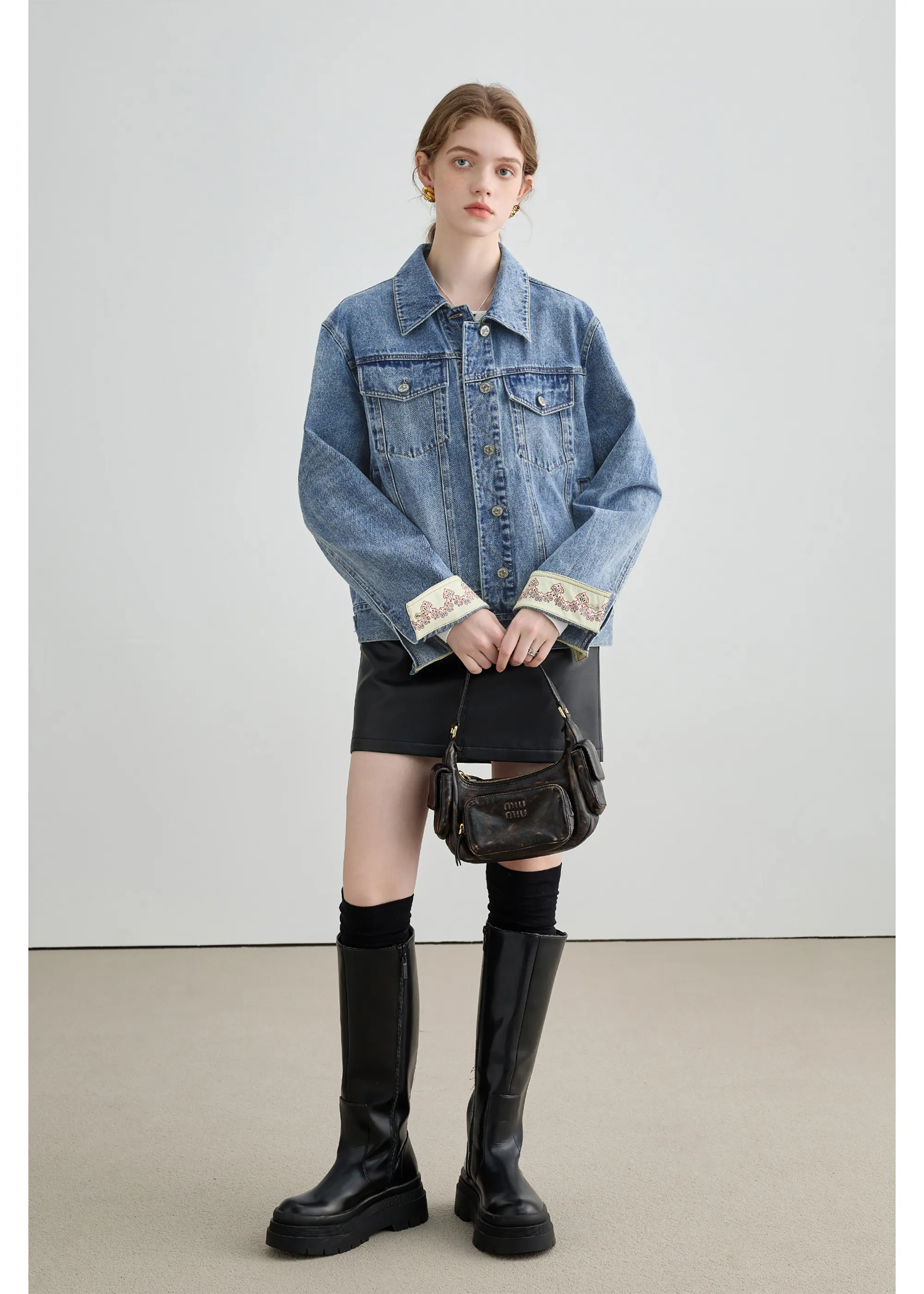 Autumn Denim Jacket, Loose Slimming Design With Patchwork