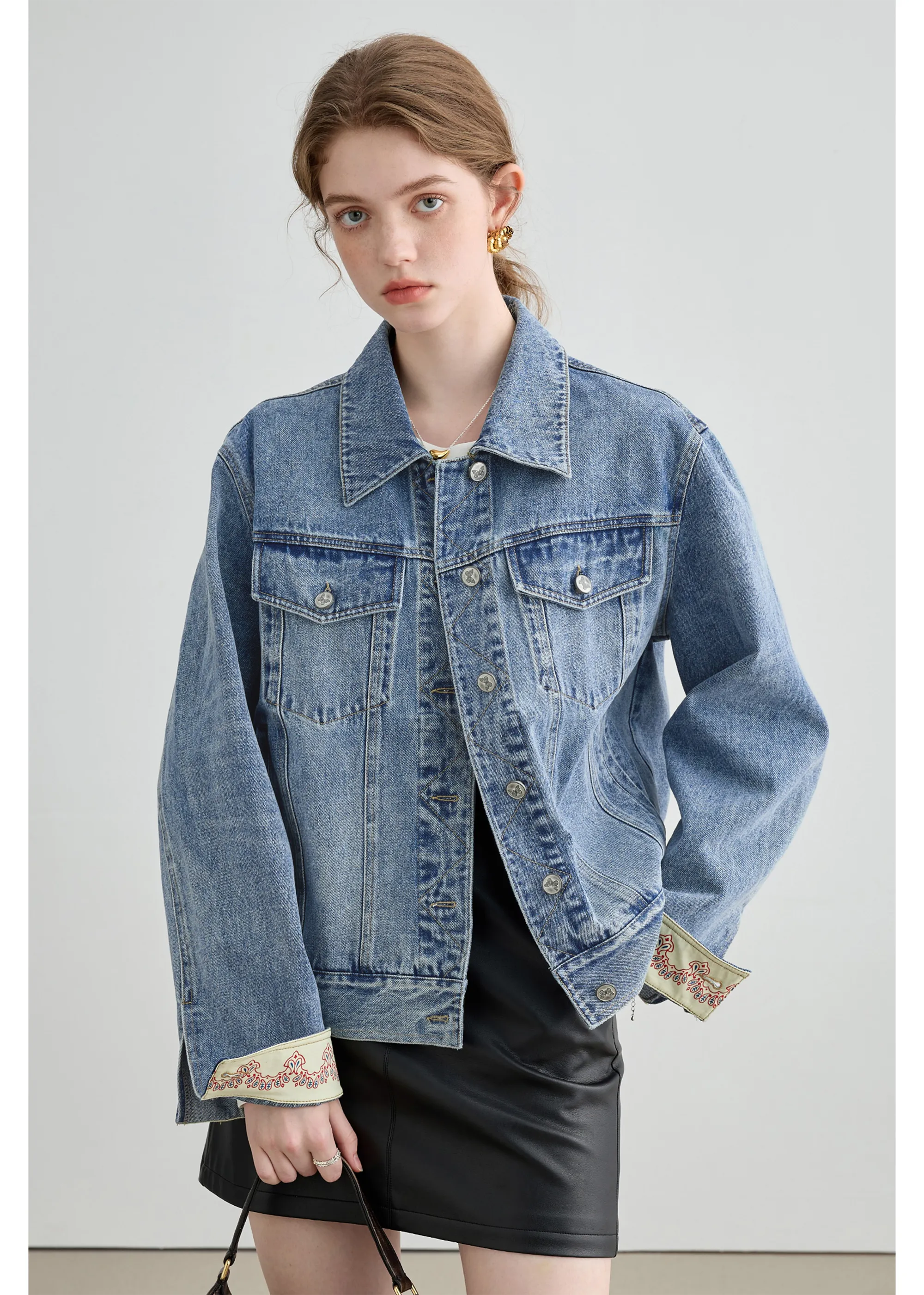 Autumn Denim Jacket, Loose Slimming Design With Patchwork