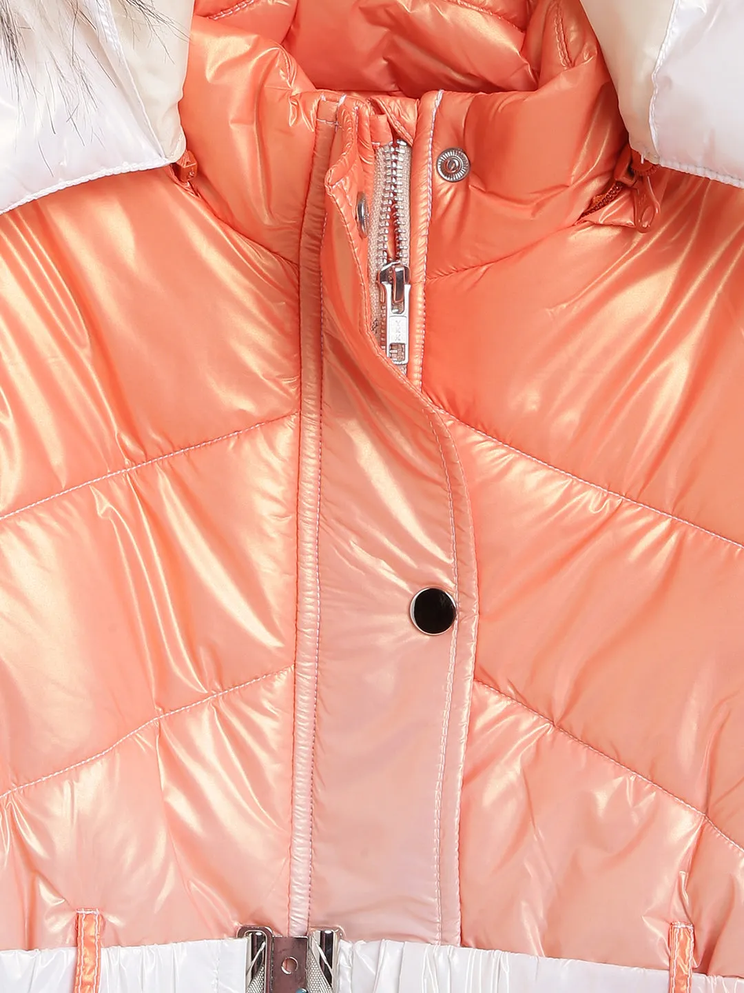 Blue Giraffe Girls Orange Dyed Detachable Hood Full Sleeves Puffer Jacket