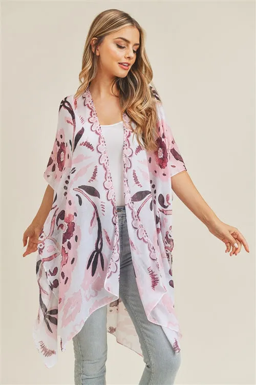 BOHEMIAN FLORAL PRINT OPEN FRONT KIMONO