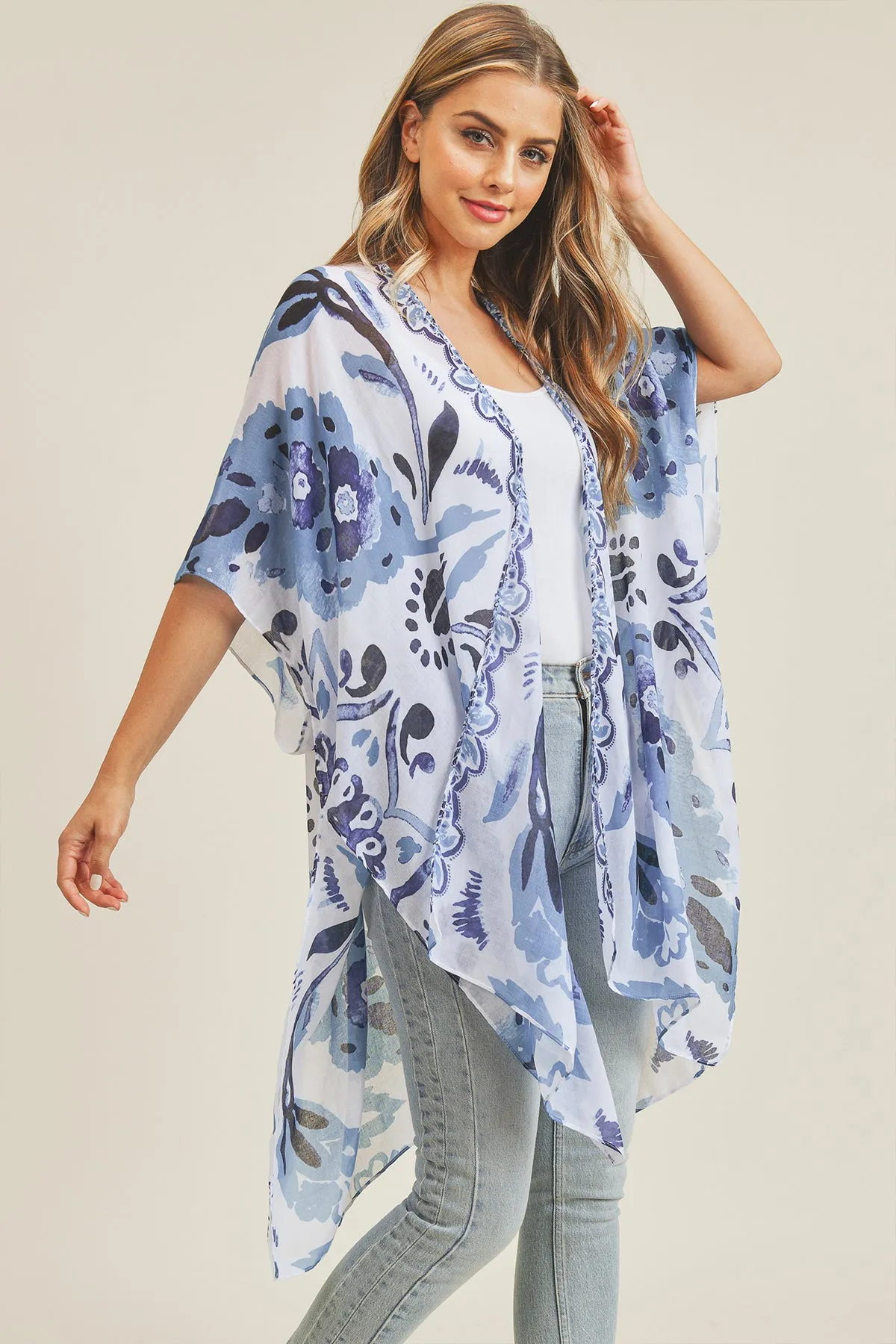 BOHEMIAN FLORAL PRINT OPEN FRONT KIMONO