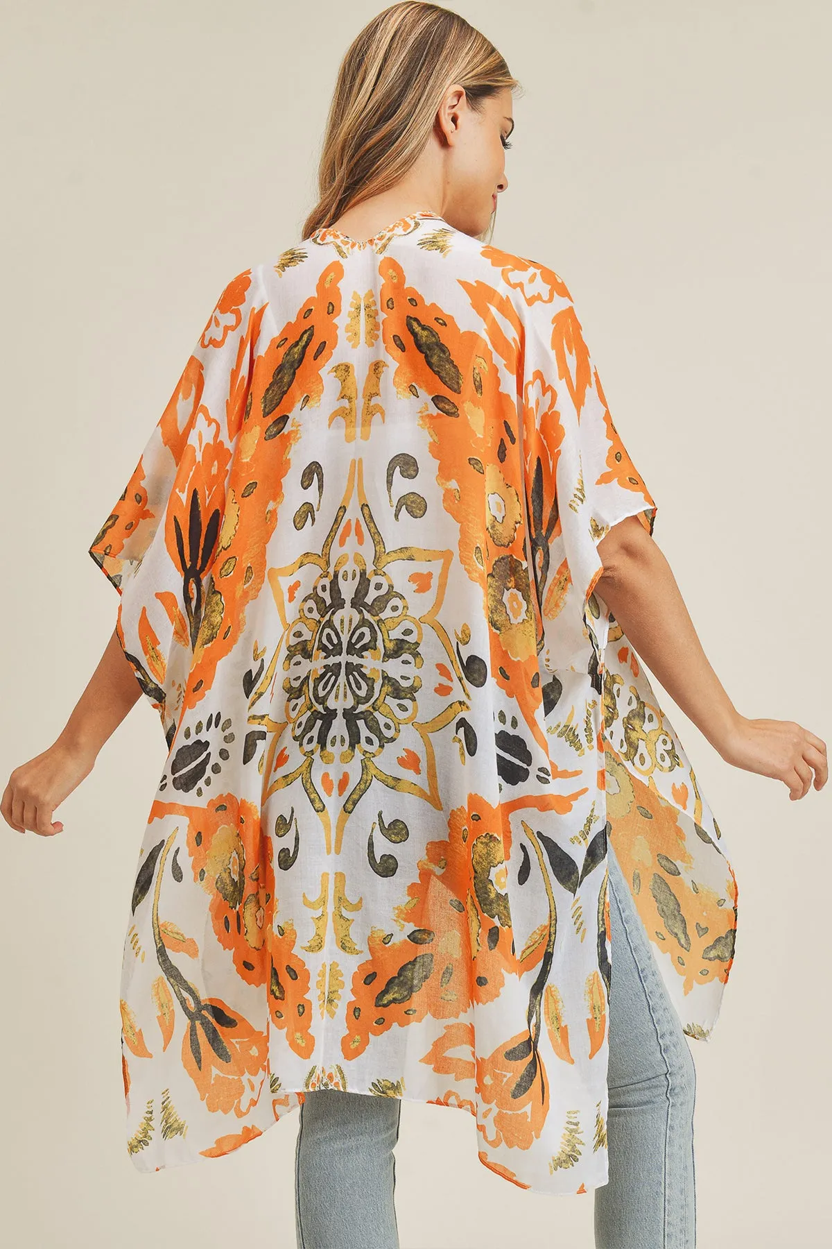 BOHEMIAN FLORAL PRINT OPEN FRONT KIMONO