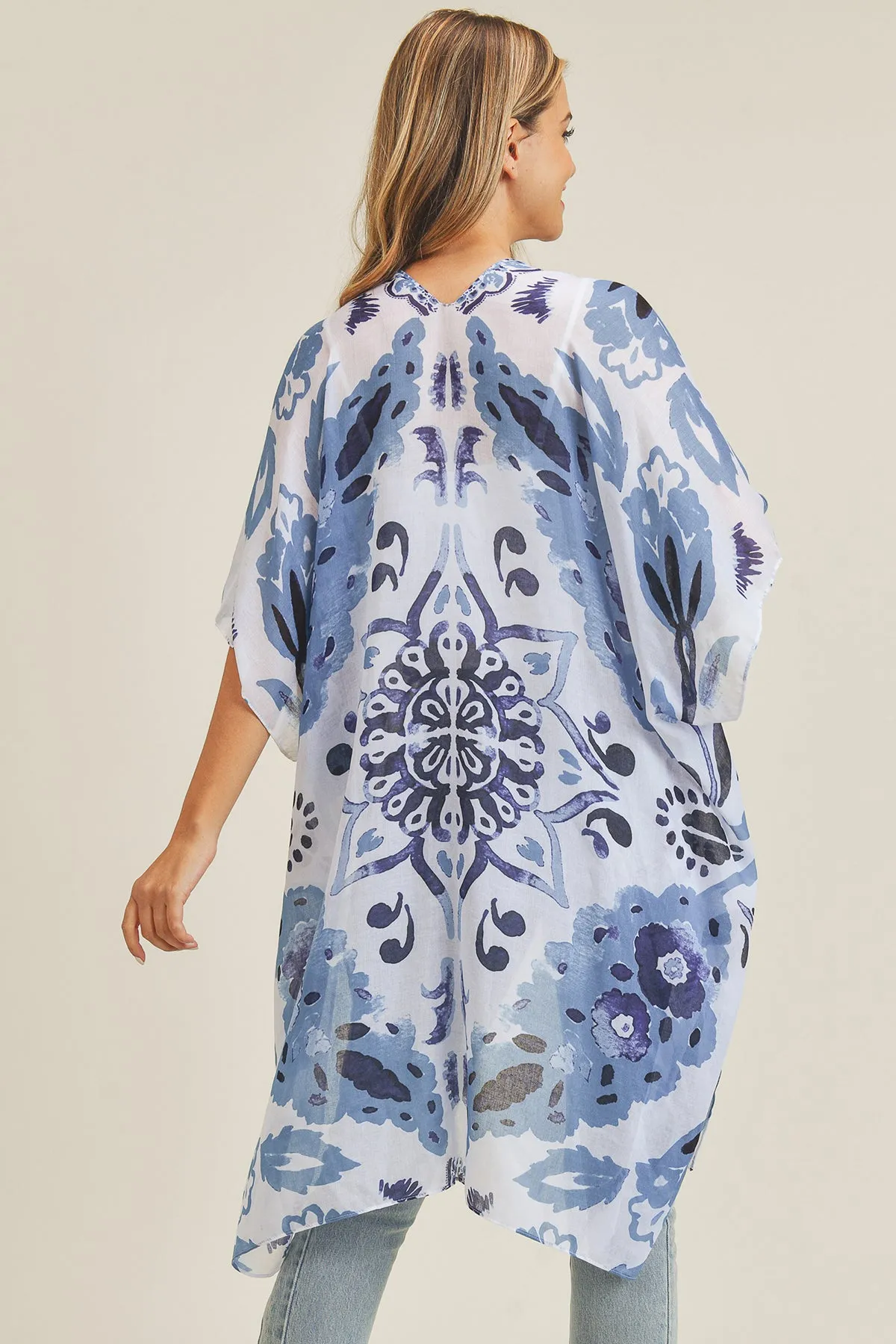 BOHEMIAN FLORAL PRINT OPEN FRONT KIMONO