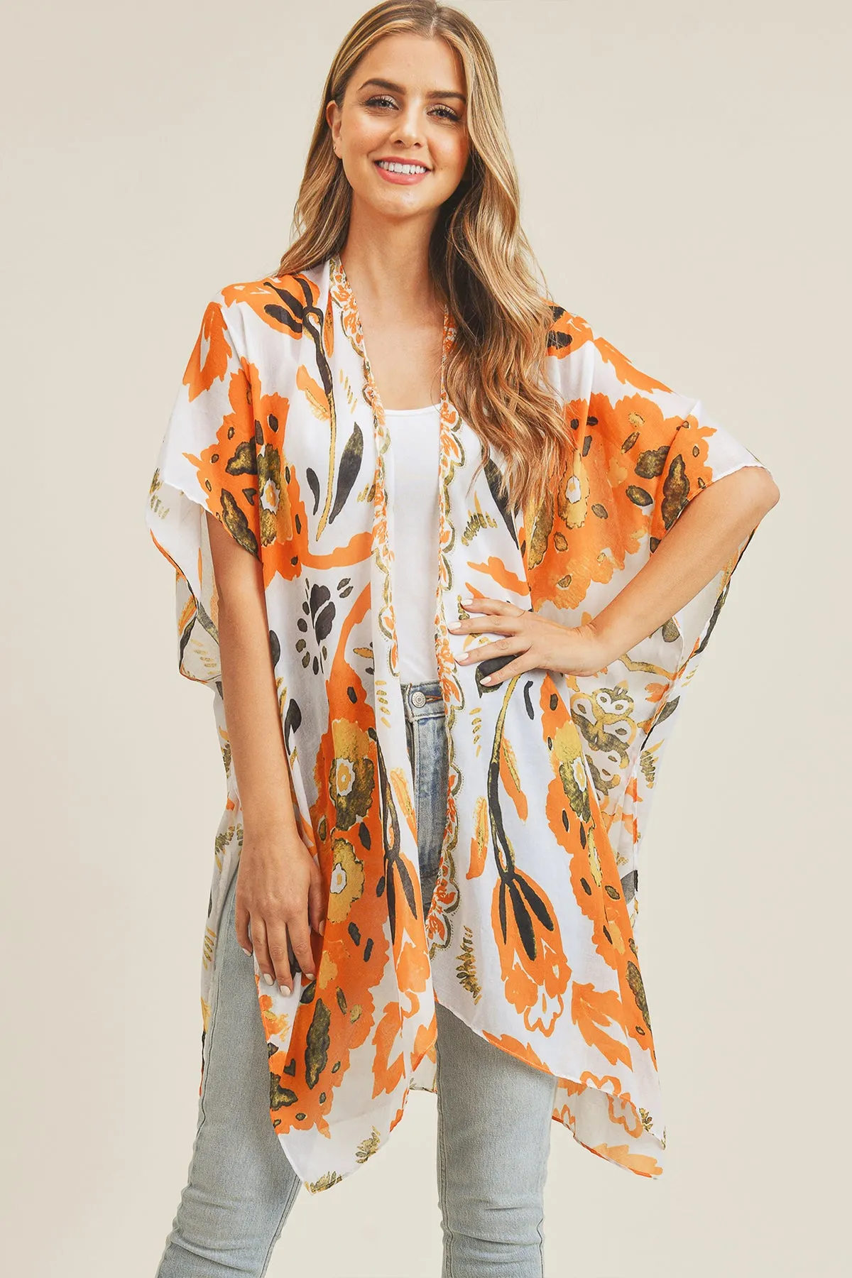 BOHEMIAN FLORAL PRINT OPEN FRONT KIMONO