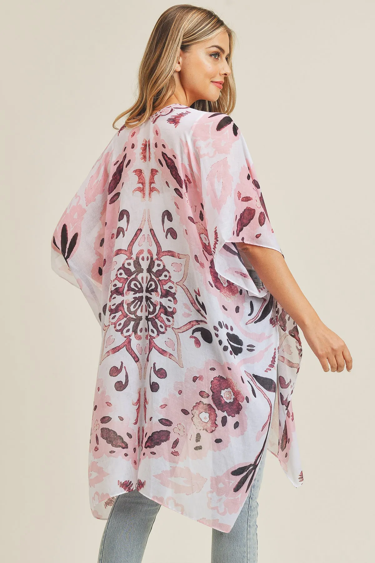 BOHEMIAN FLORAL PRINT OPEN FRONT KIMONO