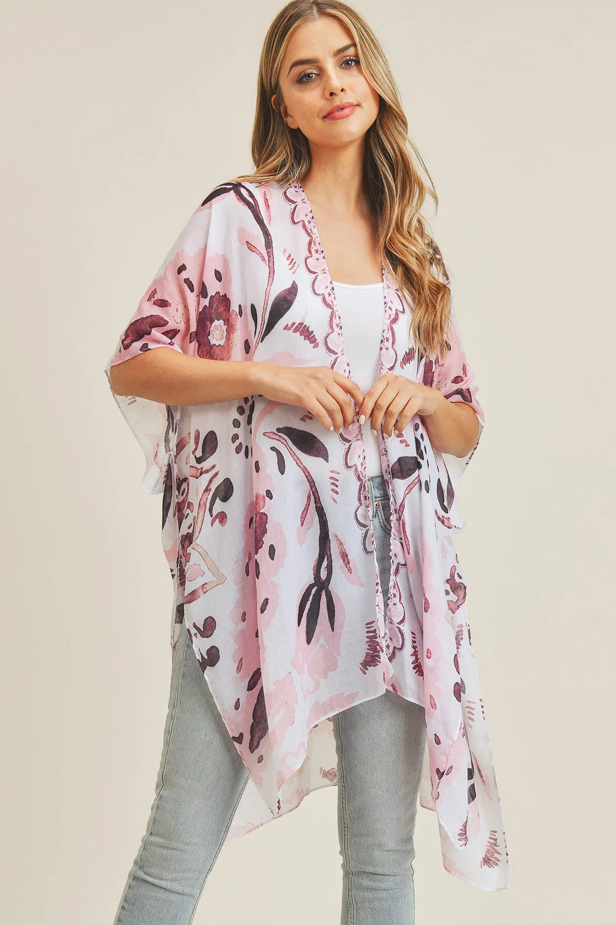 BOHEMIAN FLORAL PRINT OPEN FRONT KIMONO