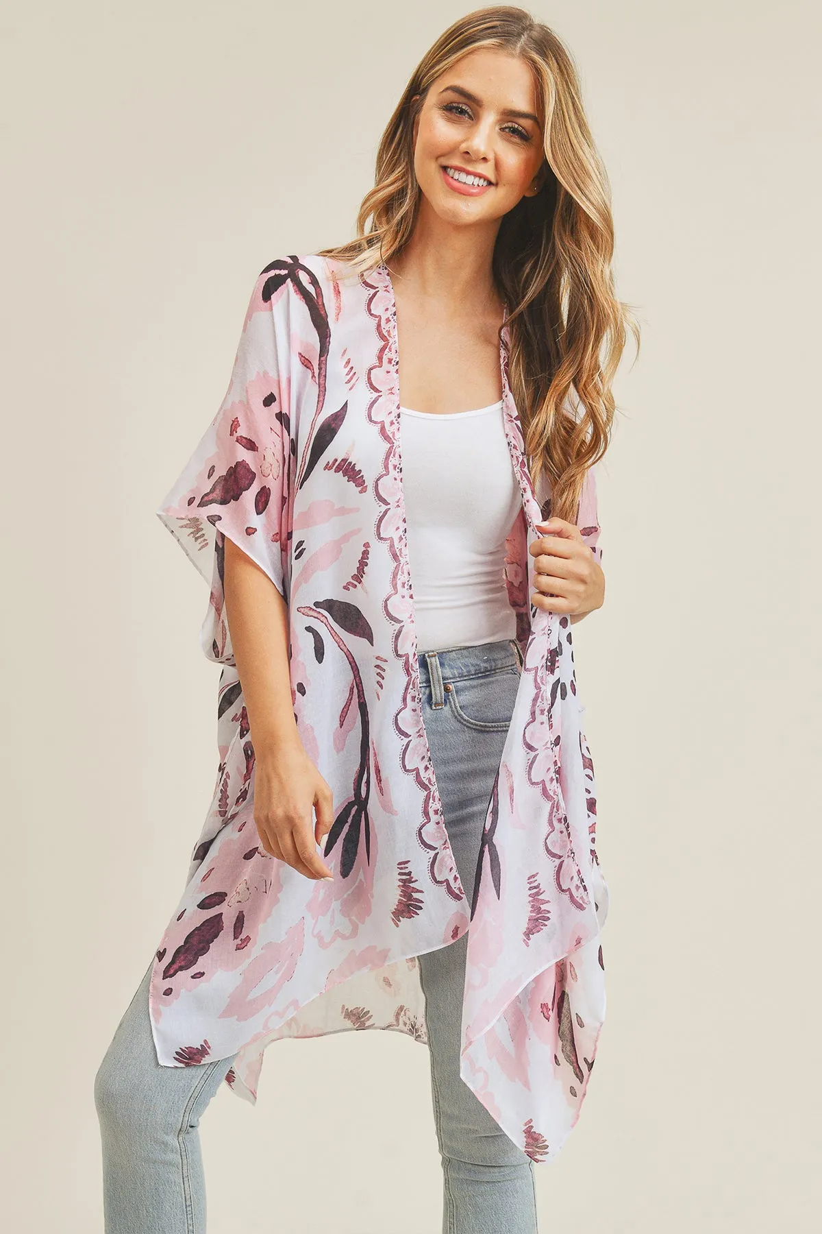 BOHEMIAN FLORAL PRINT OPEN FRONT KIMONO