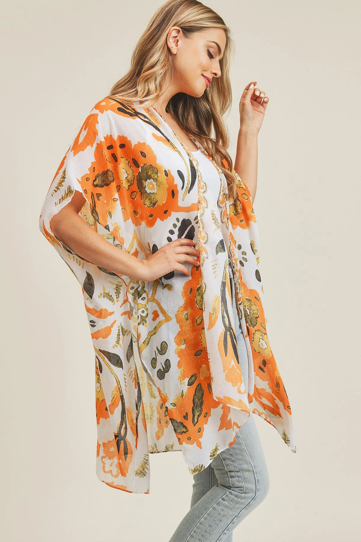 BOHEMIAN FLORAL PRINT OPEN FRONT KIMONO