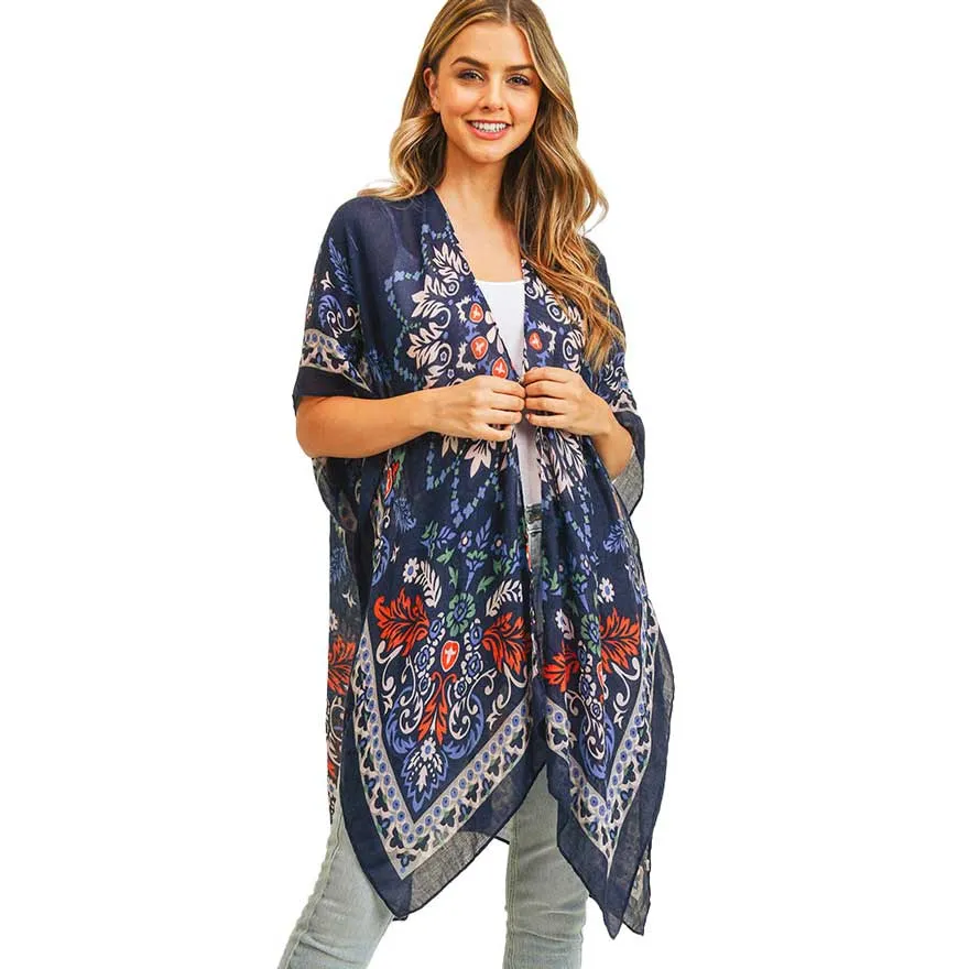 Bohemian Print Cover Up Kimono Poncho