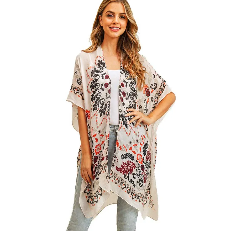 Bohemian Print Cover Up Kimono Poncho