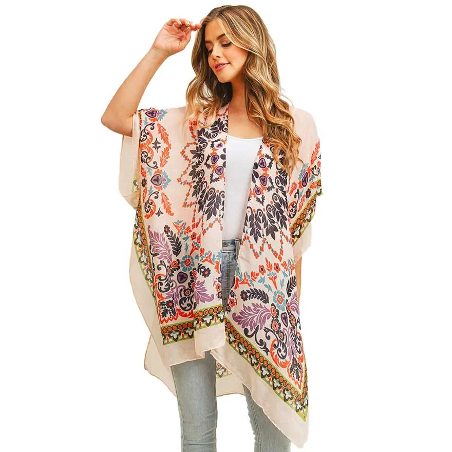 Bohemian Print Cover Up Kimono Poncho