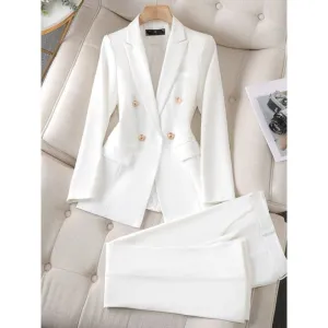 CAROLINE SUITS Women's Elegant Stylish Fashion Notched Lapel Office Blazer Jacket & Pants White Suit Set for Business Meetings & Job Interviews