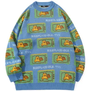 Color Block TV Bear Jacquard Sweater