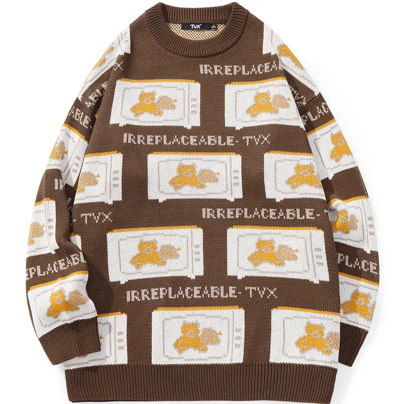 Color Block TV Bear Jacquard Sweater