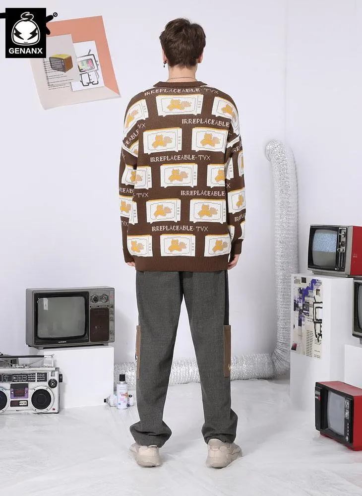 Color Block TV Bear Jacquard Sweater