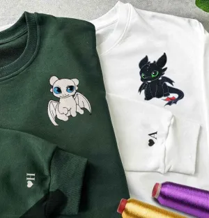 Custom Embroidered Dragon Couple Matching Hoodies - Personalized Matching Sweatshirts For Couples