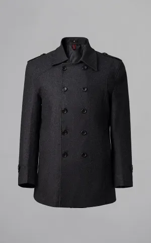 DOUBLE BREASTED PEACOAT COAT CHARCOAL