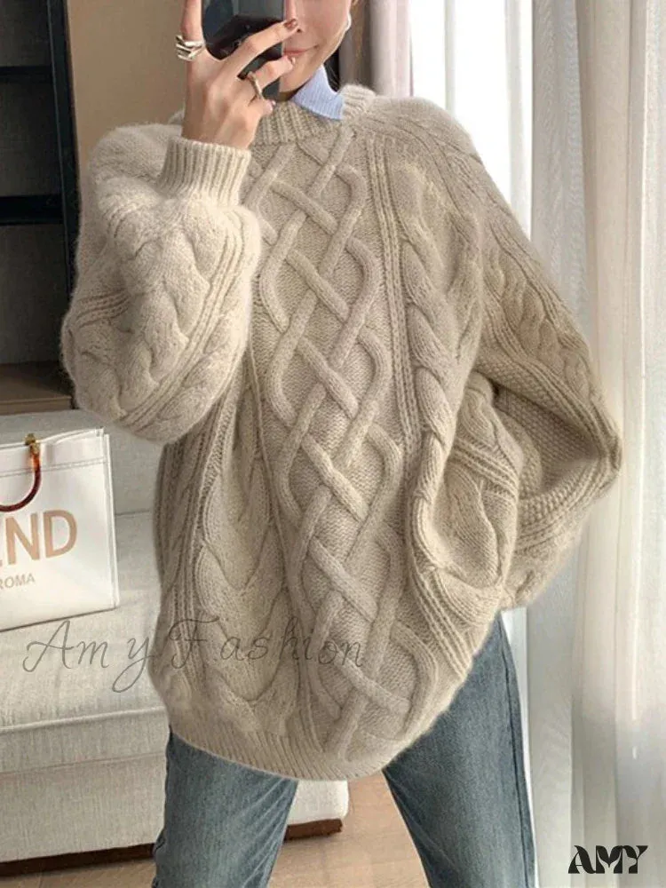 Fashion Tops 2024 Women Autumn Winter Loose Long Sleeve Oversized Stylish Cozy Trendy Chic Sweater