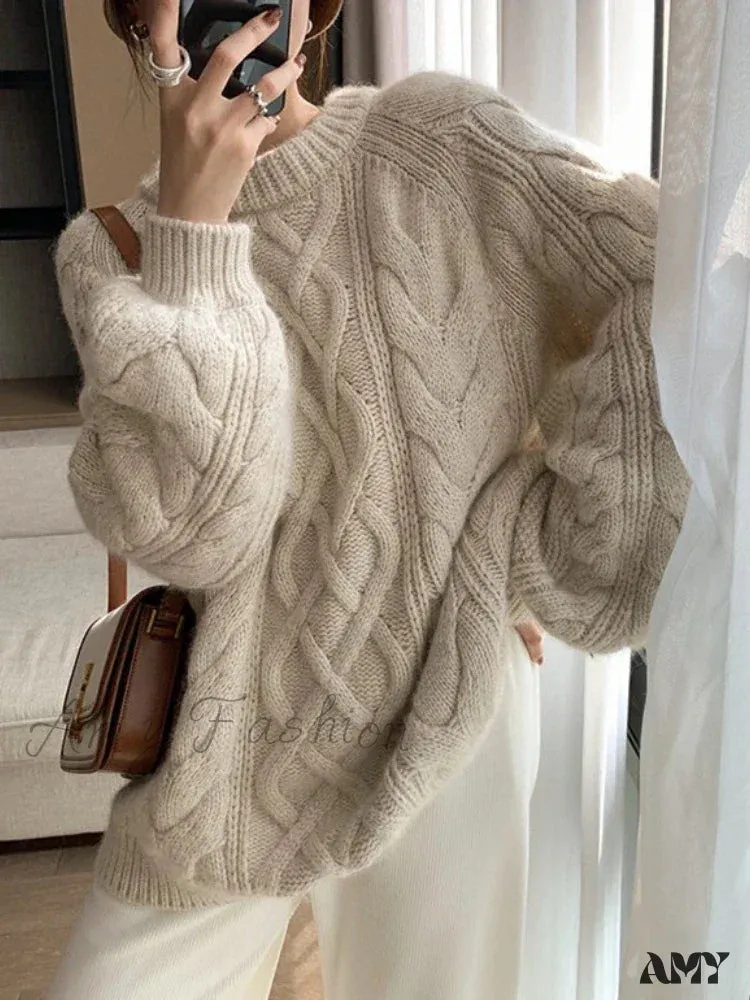 Fashion Tops 2024 Women Autumn Winter Loose Long Sleeve Oversized Stylish Cozy Trendy Chic Sweater