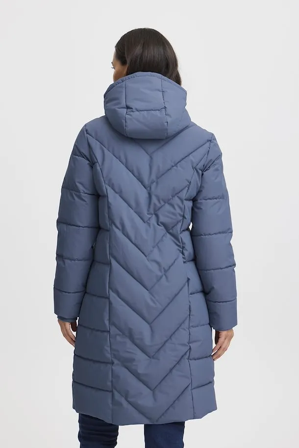 Fransa Blue Quilted Coat with hood and Zip pockets