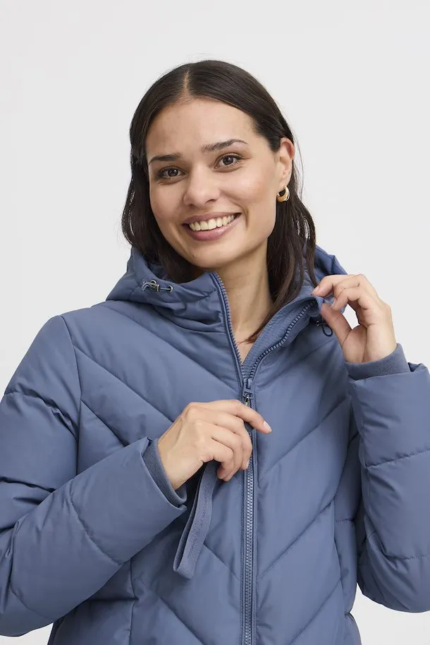 Fransa Blue Quilted Coat with hood and Zip pockets