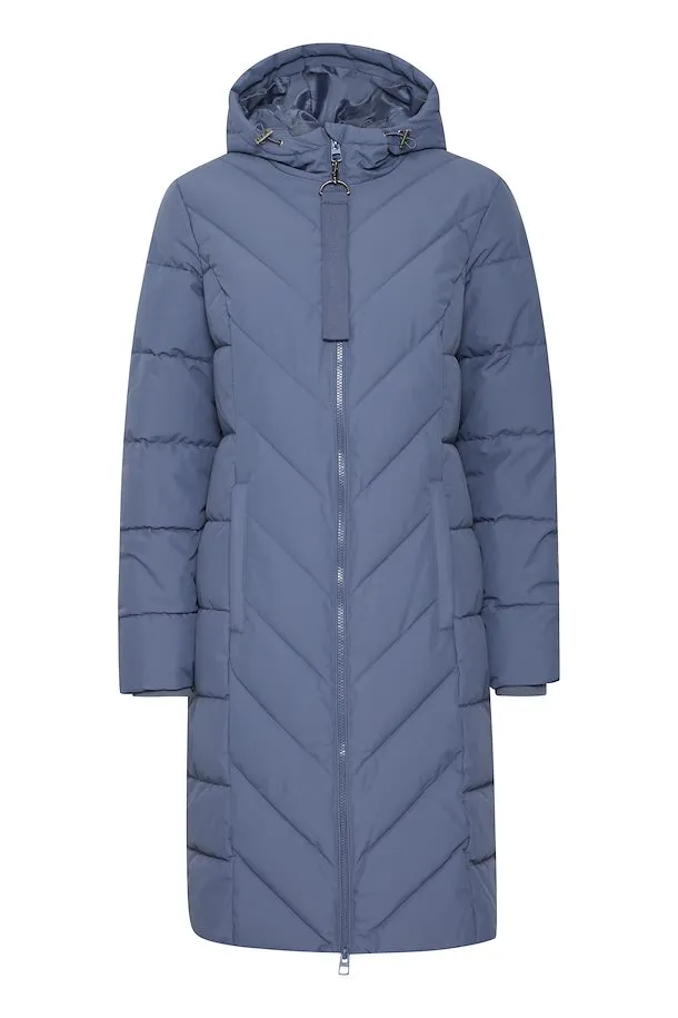 Fransa Blue Quilted Coat with hood and Zip pockets