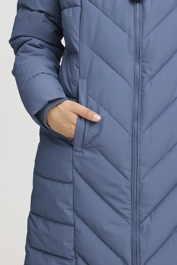 Fransa Blue Quilted Coat with hood and Zip pockets