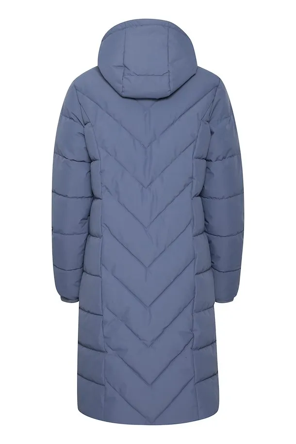 Fransa Blue Quilted Coat with hood and Zip pockets