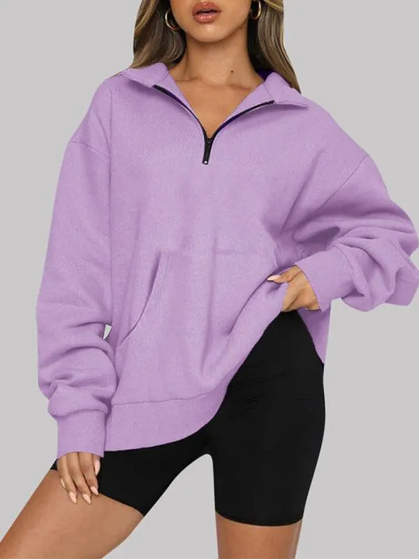 Front Pocket Zipper Women Sweatshirt