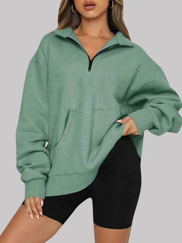 Front Pocket Zipper Women Sweatshirt