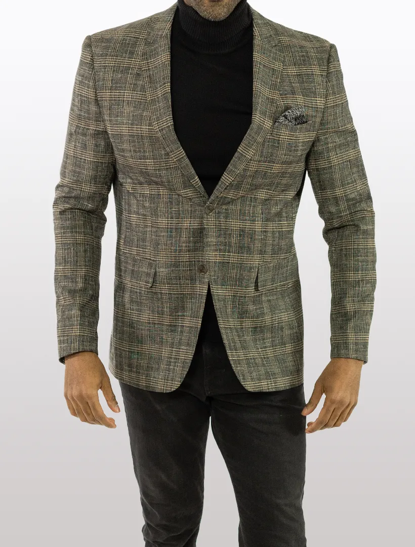 FUBU Black with Tan Tartan Slim Fit Sport Jacket