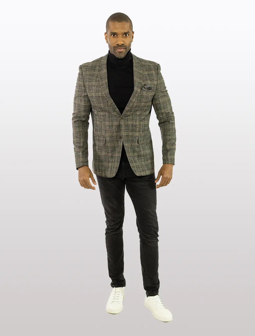 FUBU Black with Tan Tartan Slim Fit Sport Jacket