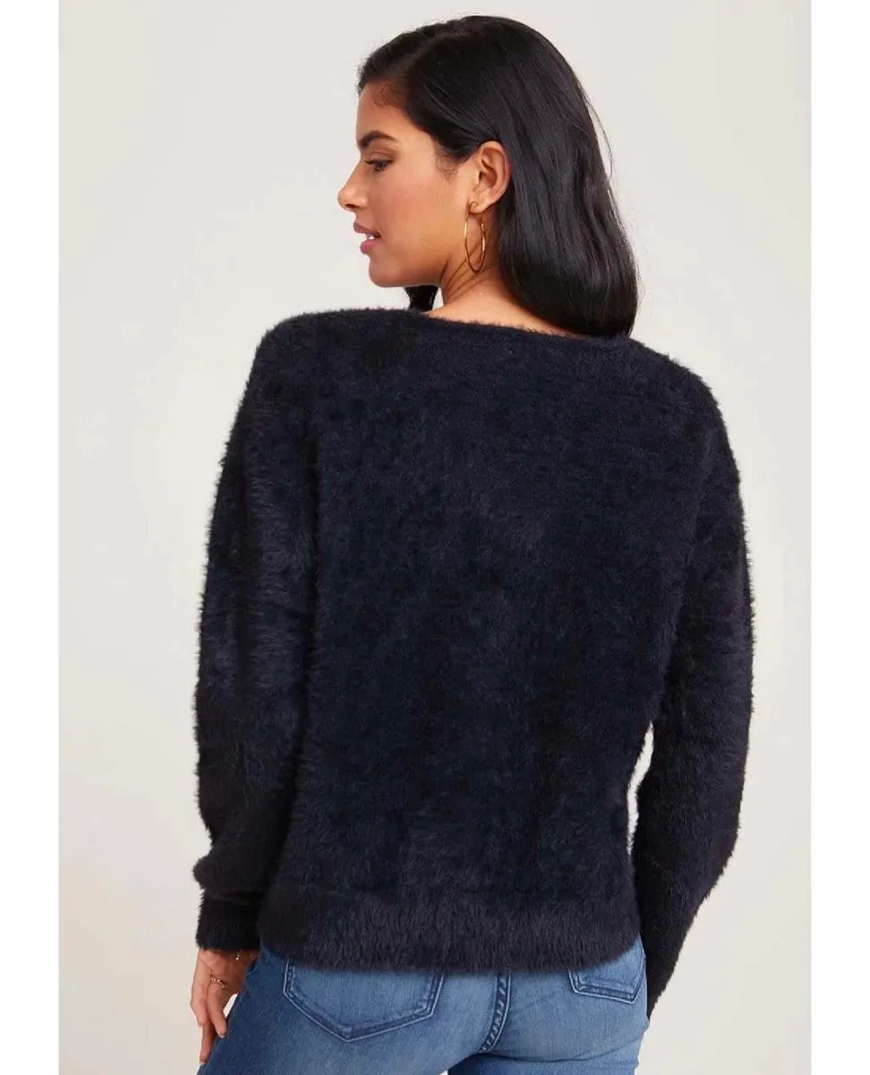 Fuzzy Cardigan Sweater Black