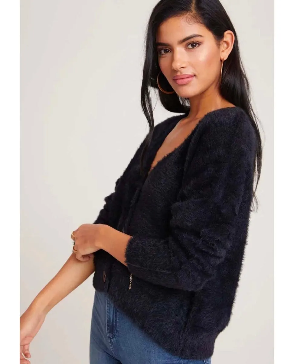 Fuzzy Cardigan Sweater Black