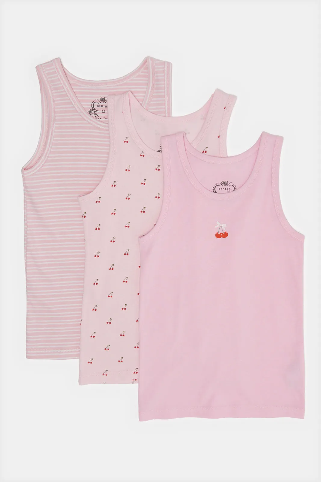 Girls Pink Solid And Print Vest Set (Pack of 3)