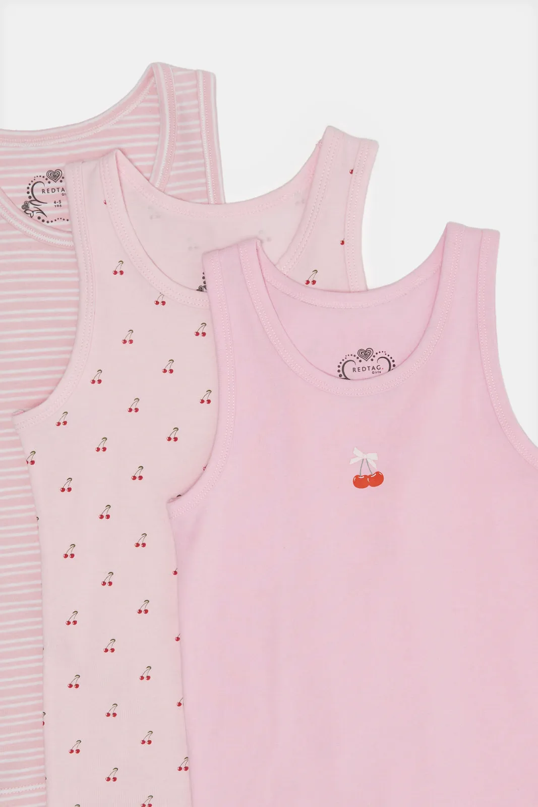 Girls Pink Solid And Print Vest Set (Pack of 3)